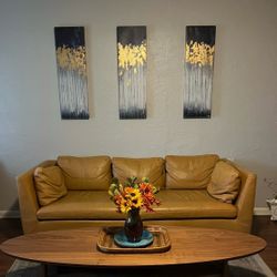 Mid-Century Modern Genuine Leather Couch