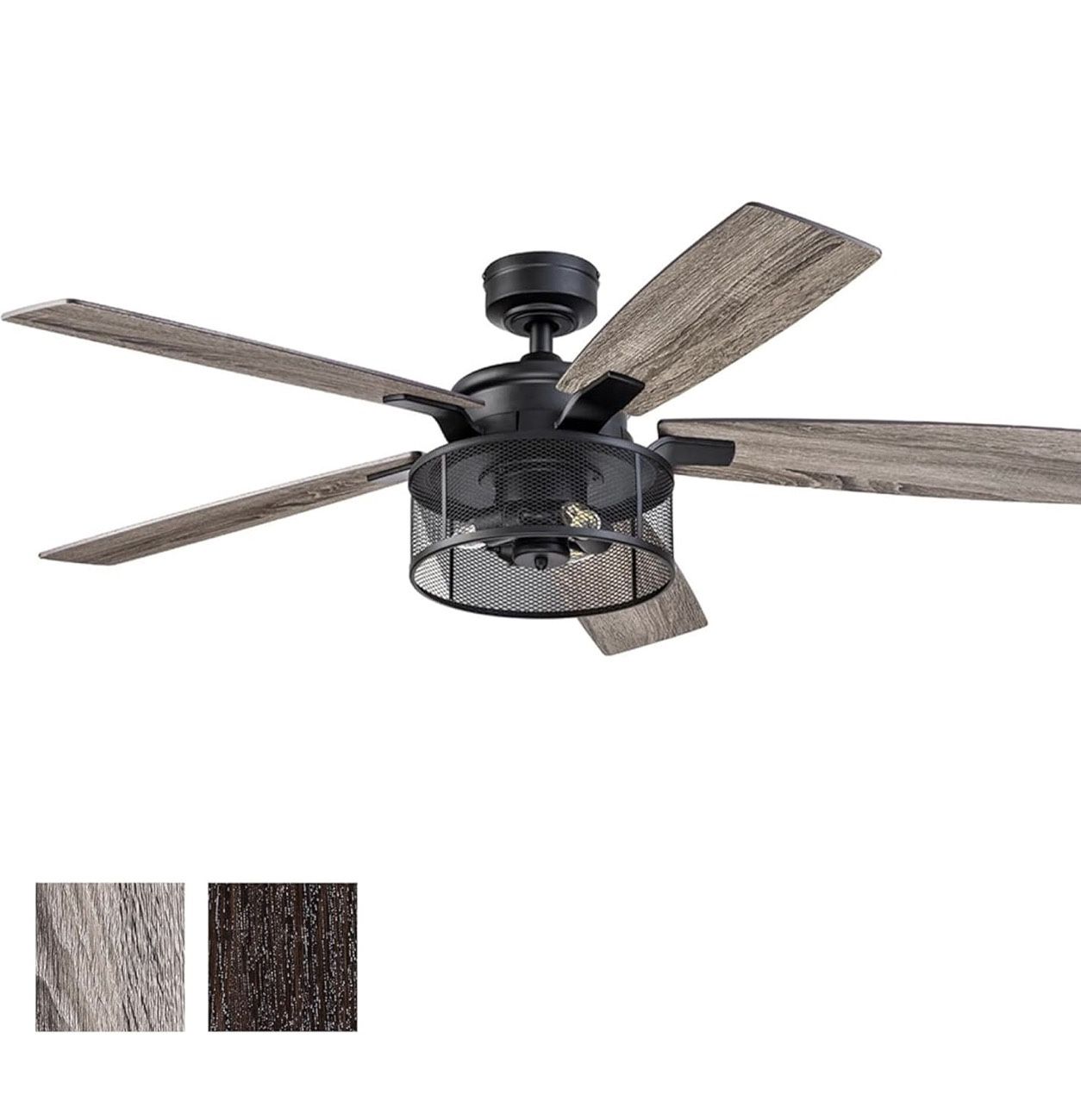 Honeywell Ceiling Fans Carnegie Industrial 52 Inch Ceiling Fan with Light, Remote Control Fan, LED Indoor Fan with 5 Blades, Gray Pine and Brown Chest