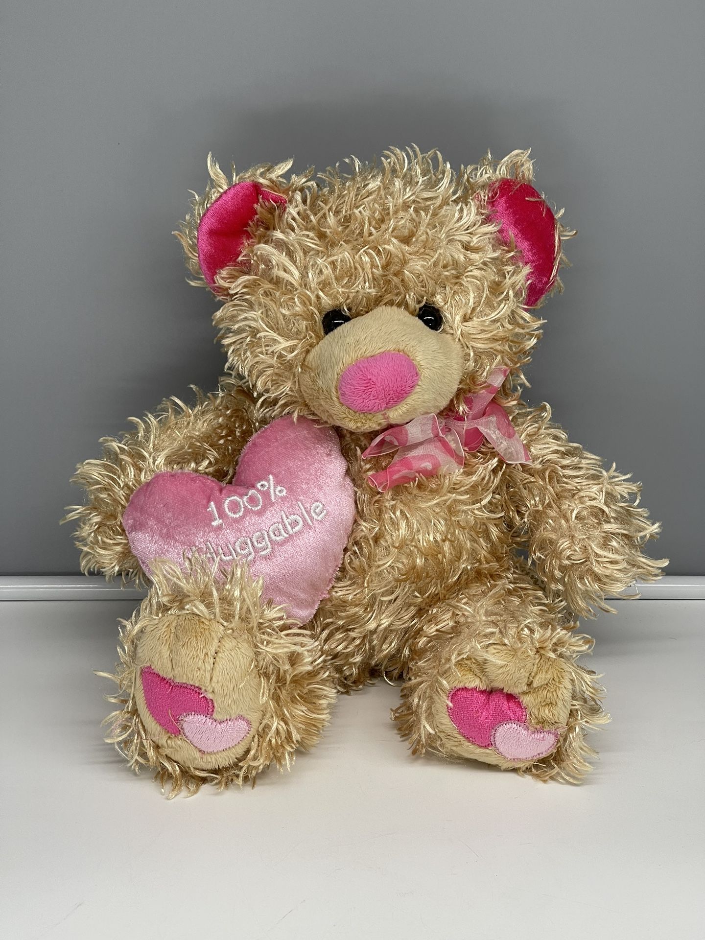 Dan Dee Tan and Pink Shaggy Valentine's Teddy Bear 100% Huggable Plush