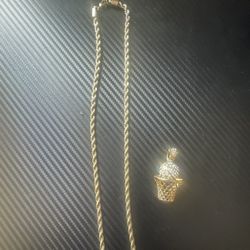 Rope Chain With Custom Basketball Hoop Pendant 