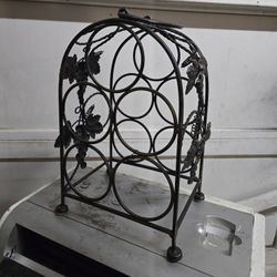 Vintage Wrought Iron Wine Bottle Holder w/ Scroll Detail 