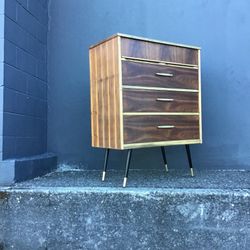 Gorgeous MCM Walnut Dresser With Brass Hardware And Modern Twist