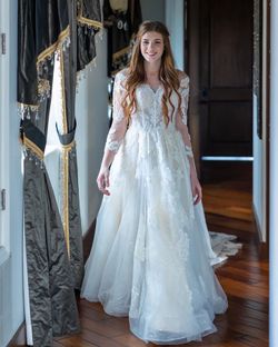 Light Champagne Long Sleeves Beaded Wedding Gown