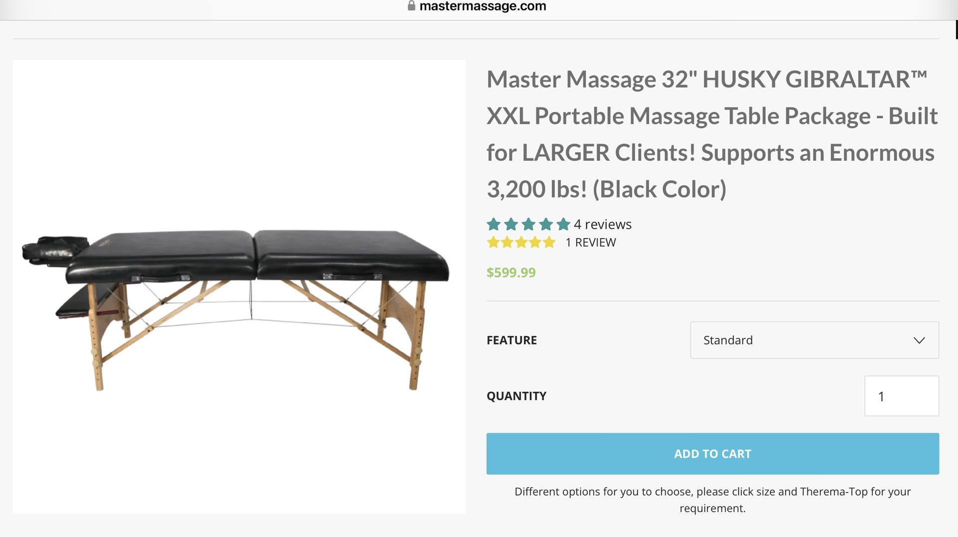 Master Massage Table  32” Husky Gibraltar