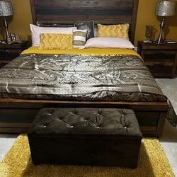 Medium Size Brown Suede Ottoman With Crystal Decor On Top