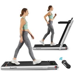 2 in 1 2.25 HP Under Desk Electric Installation-Free Folding Treadmil with Bluetooth Speaker and LED Display-Silver