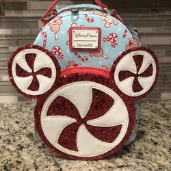 Disney Parks Christmas Holiday Peppermint Candy Cane Loungefly Backpack Bag 