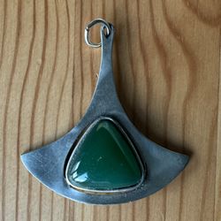 Corocraft Chrysoprase Silver Tone Necklace Modernist Brutalist Scandic Necklace Vintage