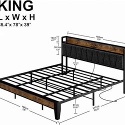 LIKIMIO King Size Bed Frame, Storage Headboard with Charging Station, Solid and Stable, Noise Free, No Box Spring Needed, Easy Assembly’(0126)