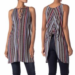 ✨New BCBGeneration Sleeveless Tunic Top Sand Multi Womens Size Small