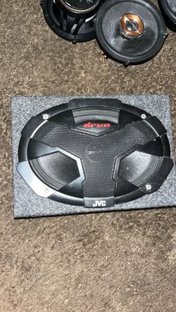 This JVC CSV6937 3-way coaxial speaker features a 6x9 inch design with a black drvn series grille.