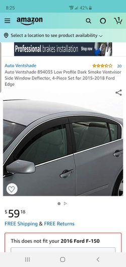 Auto Ventshade 894035 Low Profile Dark Smoke Ventvisor Side Window Deflector, 4- Piece Set for 2015-2018 Ford Edge