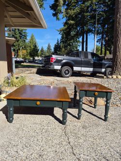 Large Solid Wood Matching Coffee and Side Table SET-Both Together!