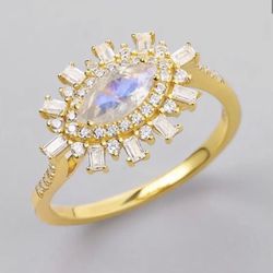 Moonstone Gold Ring 925 Sz 6