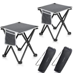 2 Pack Camping Stool, 13.8 Inch Portable Folding Stool for Outdoor Walking Hiking Fishing 400 LBS Capacity with Carry Bag

