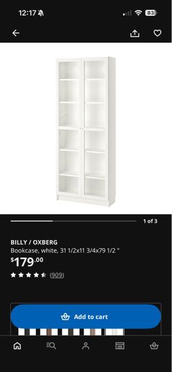 IKEA BILLY OXBERG White Bookcase with Glass Doors
