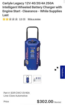 New Carlyle Legacy 12V 40/20/4A  250A Intelligent Wheeled Battery Charger with Engine Start