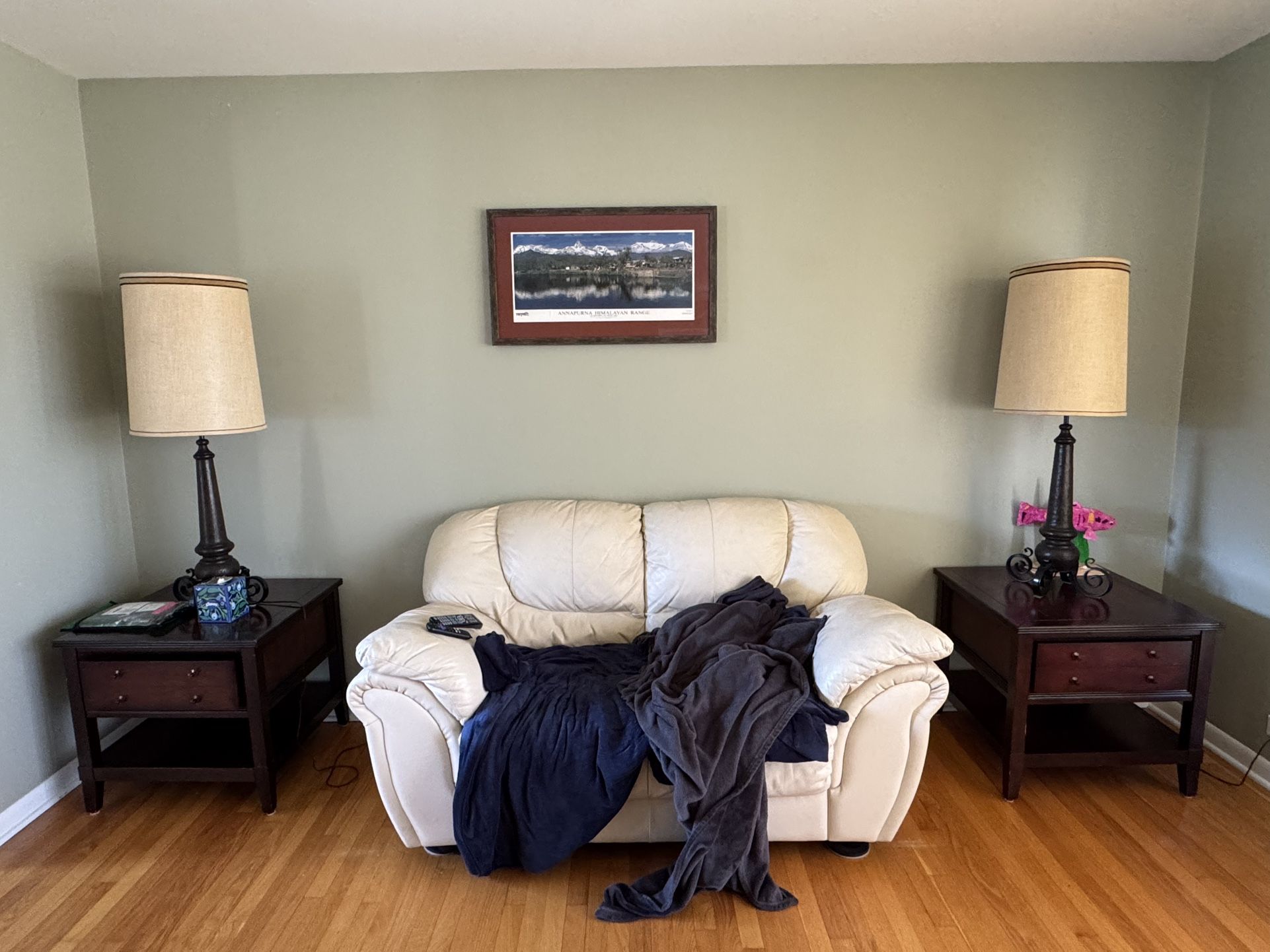 Couch, End tables, lamps