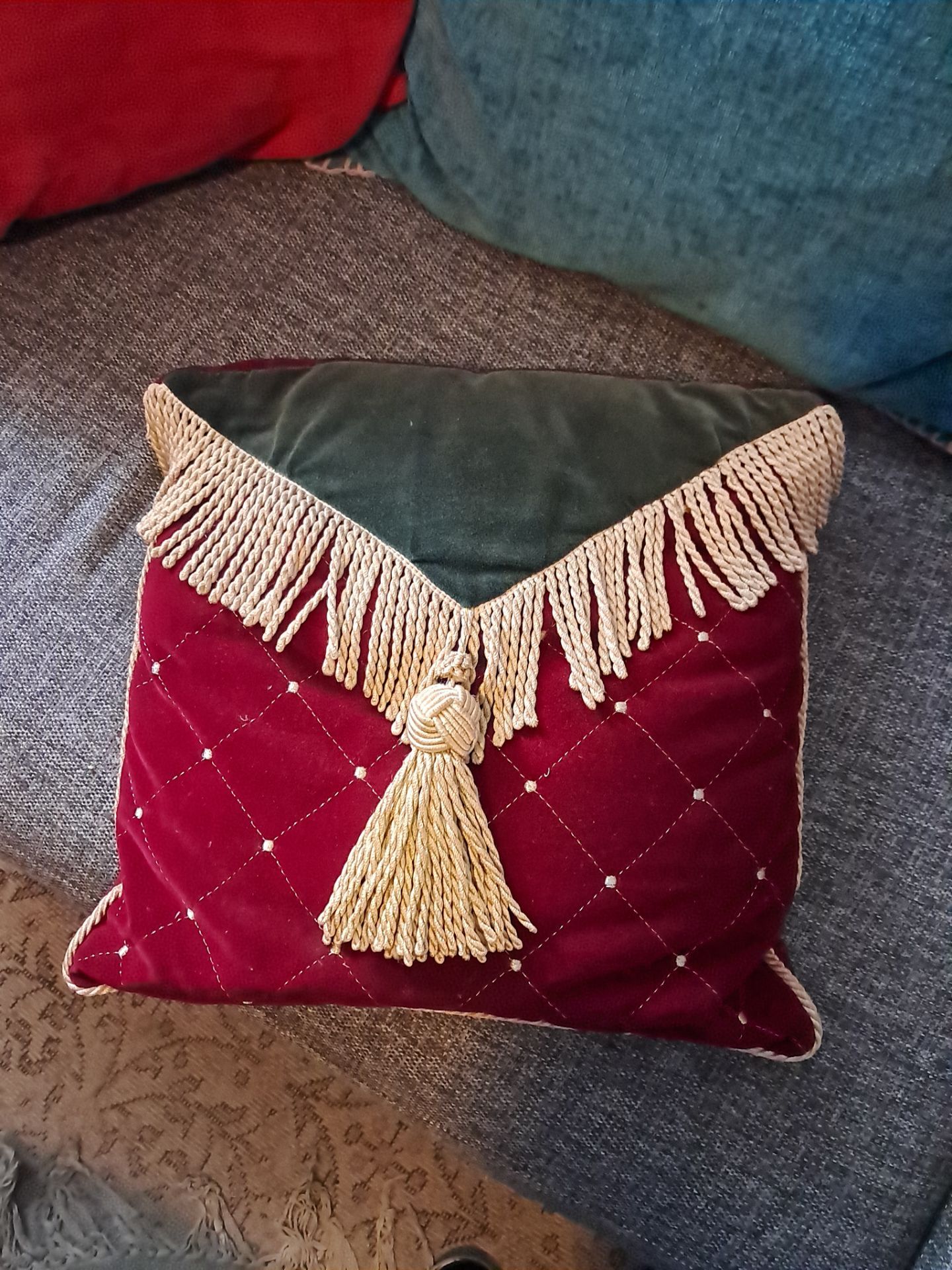 Small Velvet Throw Pillow with Fringe