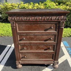Beautiful Antique Dresser Wardrobe Closet Chest Solid Wood Dark Red Mid Century Furniture Flip Makeover