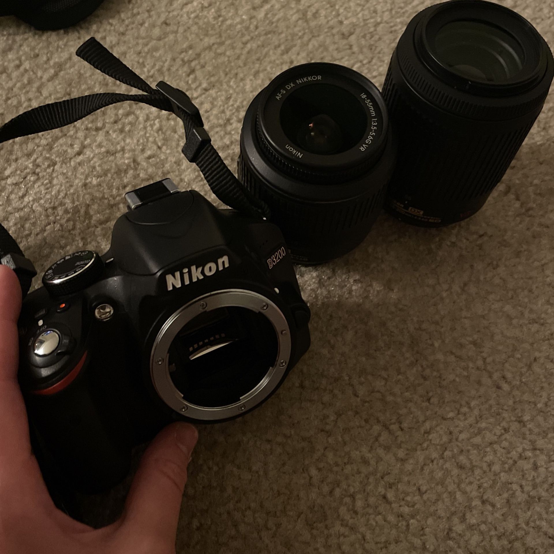 Nikon D3200 With Two Lenses, Bag And Battery Charger