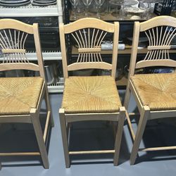 3 Farmhouse Style Blonde Wood Kitchen Counter Stools