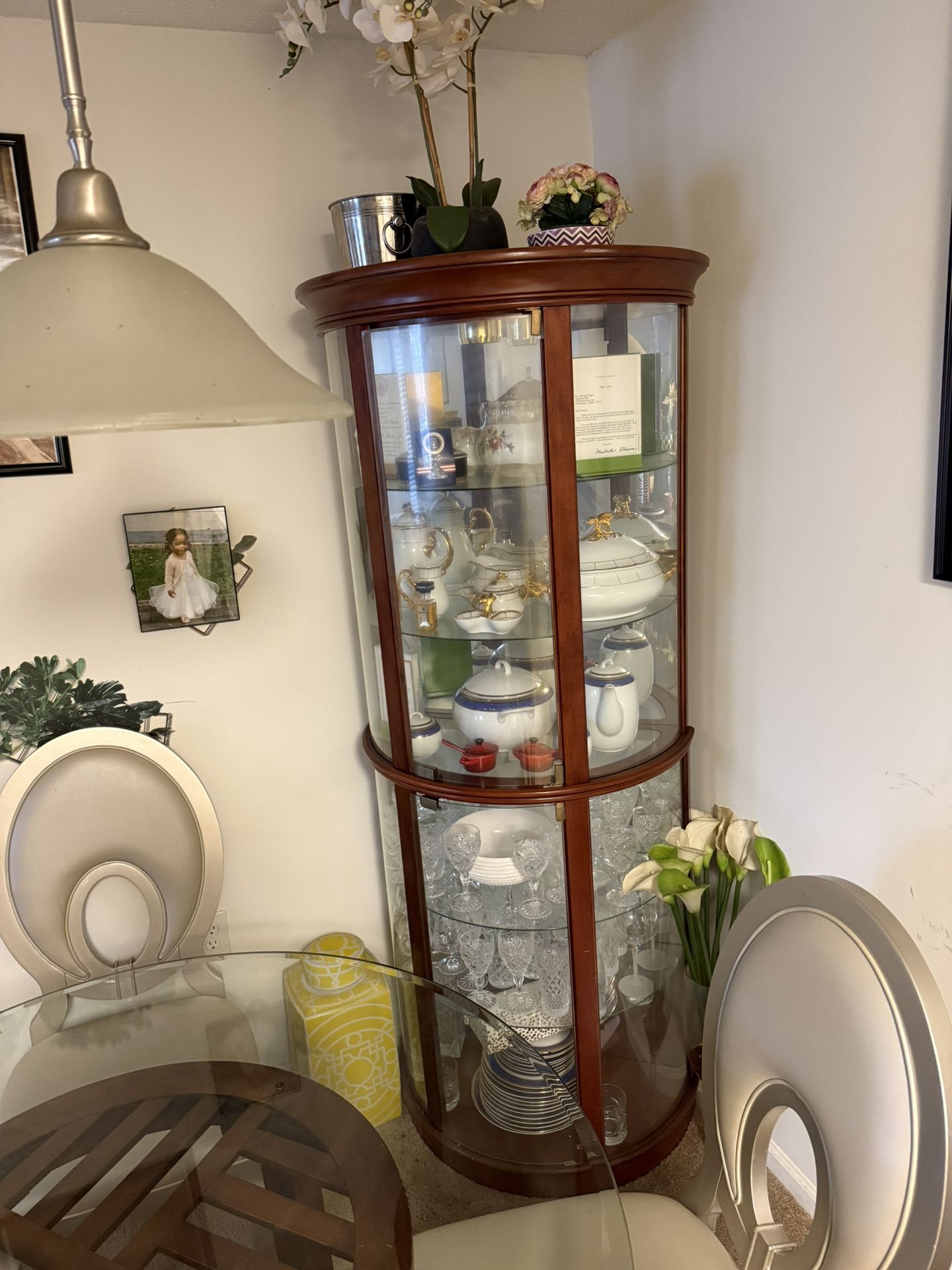 Elegant Curved Glass Display Cabinet – Wood & Glass – Great Condition