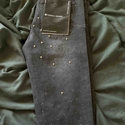 Black tag purple jeans