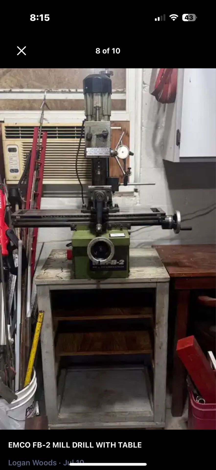 EMCO FB-2 Mil Drill with wood table and lot of Accessories 