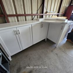 Custom Corner Cabinet with Matching Floating Shelf