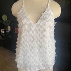 Cupshe White Fringed V Neck Tank With Spaghetti Straps