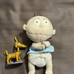 Vintage - Rugrats - Tommy - Plush Toy Mattel - 1997 w Spike PVC Figure 