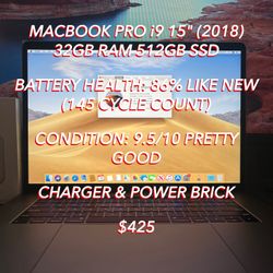 Apple MacBook Pro i9 Chip 15” (2018) 32GB RAM/512GB SSD Used Authentic