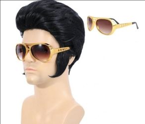 M65) Bettecos Set 50s Rock Wig with Sunglasses for Men Singer Rocker Costume Wigs for Cosplay Halloween Party (Adults)