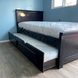 Twin Solid Wood Bed With Twin Trundle And Both Mattresses $680