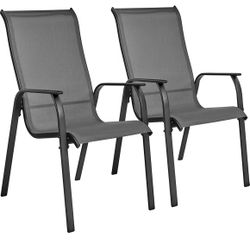 Set of 2 Patio Dining Chairs, Outdoor Stackable Patio Chairs with Backrest/Armrests, All Weather Chairs for Garden/Lawn/Porch/Backyard Pool,