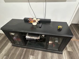 Black Wood TV Stand with Glass Doors