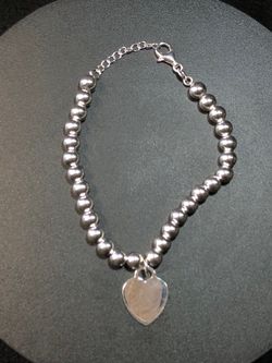 Sterling Silver 925 Bead Bracelet with Heart Charm