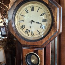 REALLY Nice LOOKING Vintage VERICHRON BROWN WOOD WALL CLOCK EVERYTHING WORKS GREAT CONDITION 