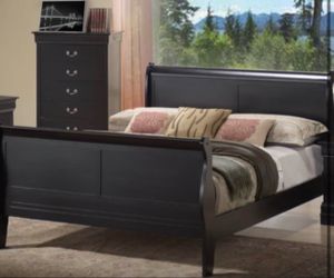 Brand new black 4pc queen sleigh bedroom set + delivery