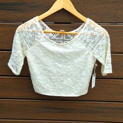 2 Women's Forever 21 Cream Lace Semi Sheer Sleeves Woven Black Top - Small NWT 