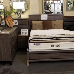 🔥 Brand New Gray King Or CA King Bedframe + Dresser + Mirror + Nightstand 4PCs Set