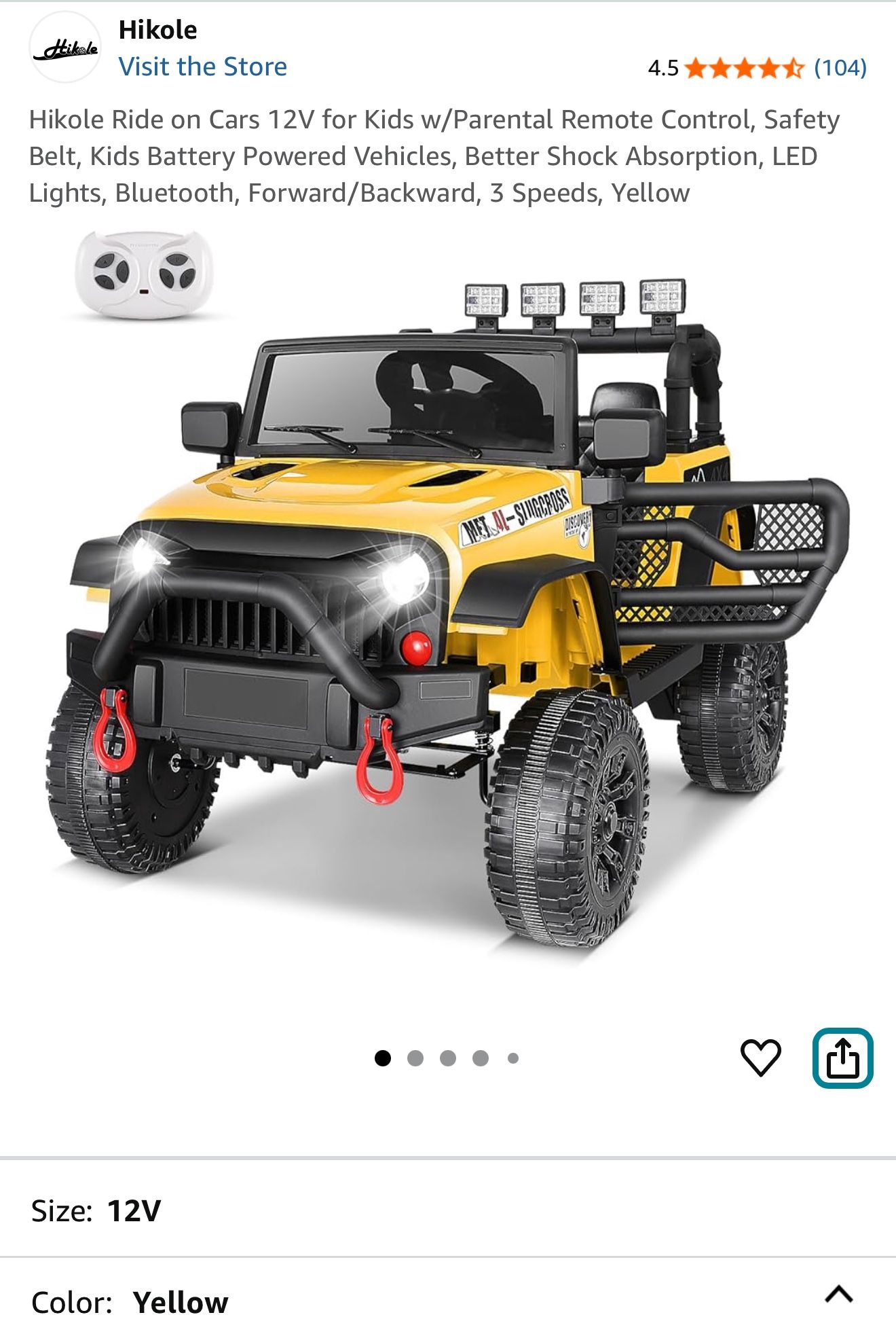 Hikole Ride on Cars 12V for Kids w/Parental Remote Control