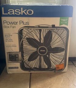 Power Plus 20 in. 3 Speed Box Fan for Home in Gray with Weather Shield Design for Window Use, 2000 C