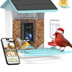 Bird Feeder with Camera- Free AI Forever for 1,1000+ Species Identification, 2K HD & Full Color Night Vision, Solar Powered Wireless Outdoor, Includes