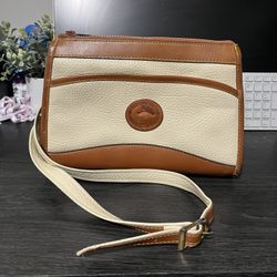 Vintage 90s Dooney & Bourke Womens Cream & Brown Leather Crossbody Handbag Purse 