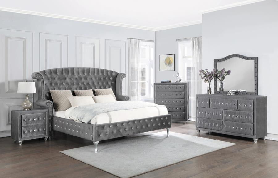 SILVER VELVET KING BEDROOM SET 4PCS
