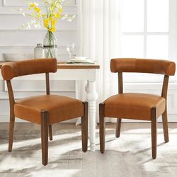 Faux Leather Dining Chairs Set of 2 Upholstered Kitchen & Dining Room Wooden Chairs Mid Century Modern Dining Chairs Low Back