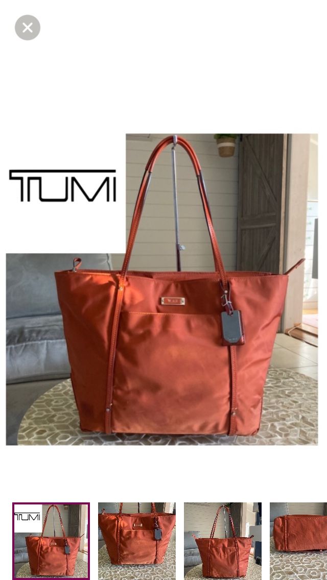 Tumi Voyageur Quintessential Q Tote bag in tangerine nylon/ leather trim