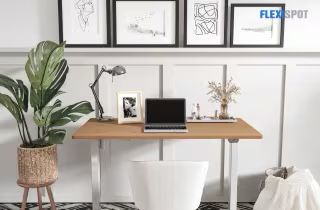 Flexispot Adjustable Maple Standing Desk 42x24 Rectangle White Frame